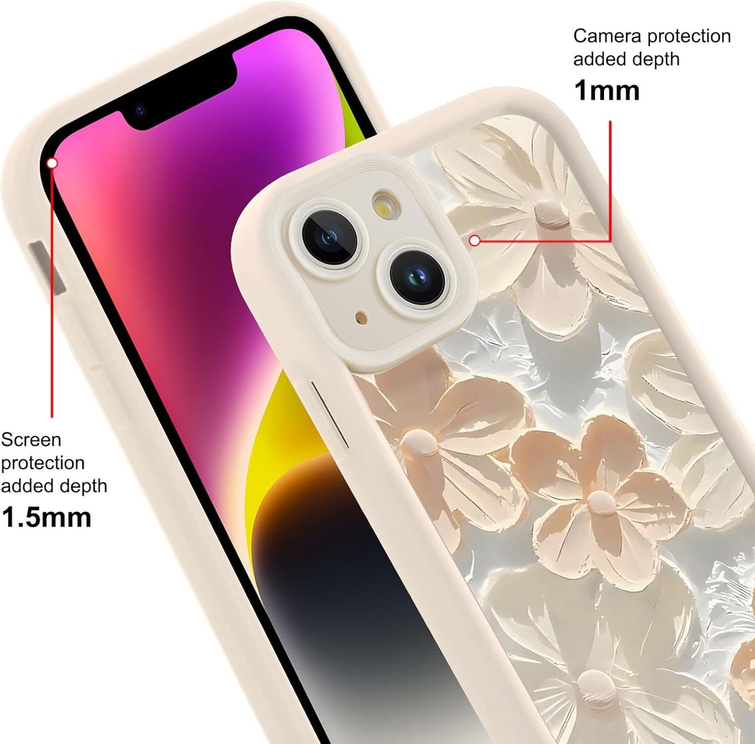 Floral Cream Hot 3D Handpainted Flower Cute Design Aesthetic Print Case - Beige