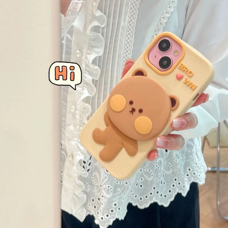 3D Brown Teddy Bear Makeup Mirror Cartoon Stand Case