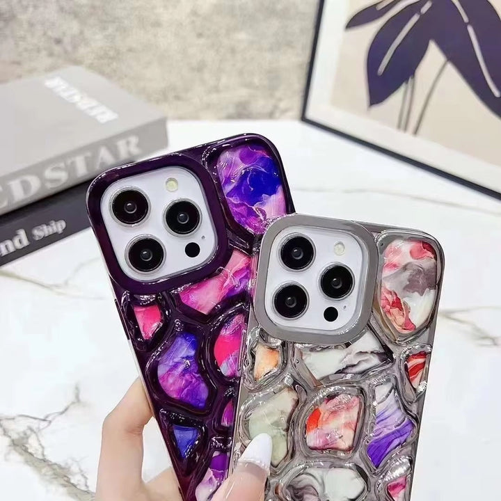 Luxury Stylish 3D Stone Texture Diamond Cut Rose Gold Electroplating cases