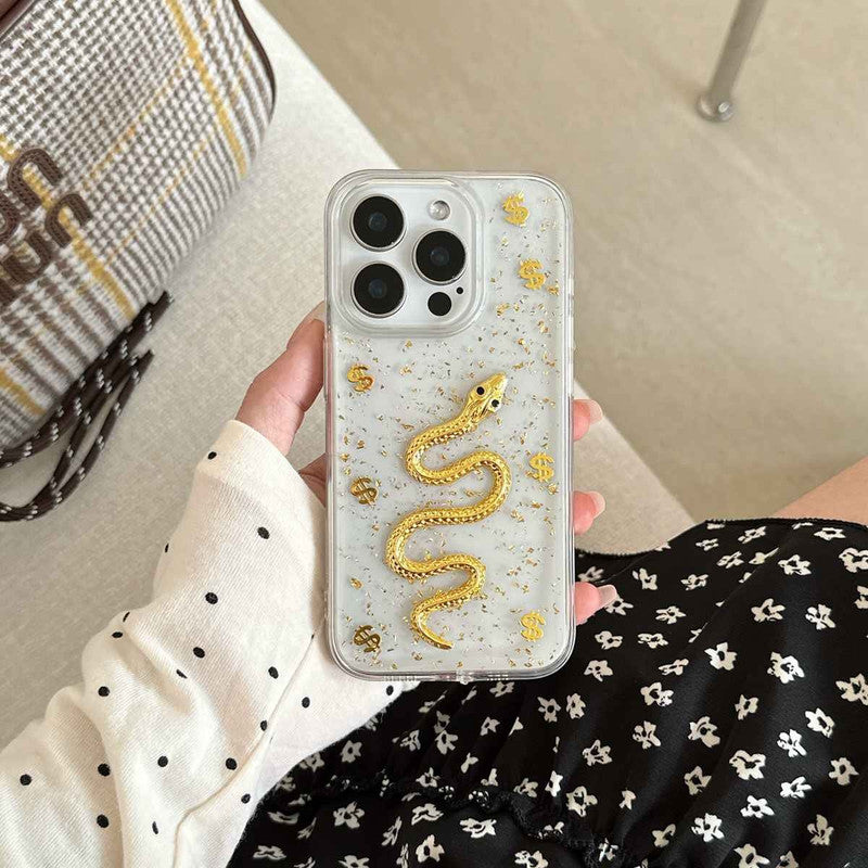 3D Luxury Snake Dollar Resin Translucent Cute Hard Epoxy Shimmer Art Sparkle Princess Phone Case