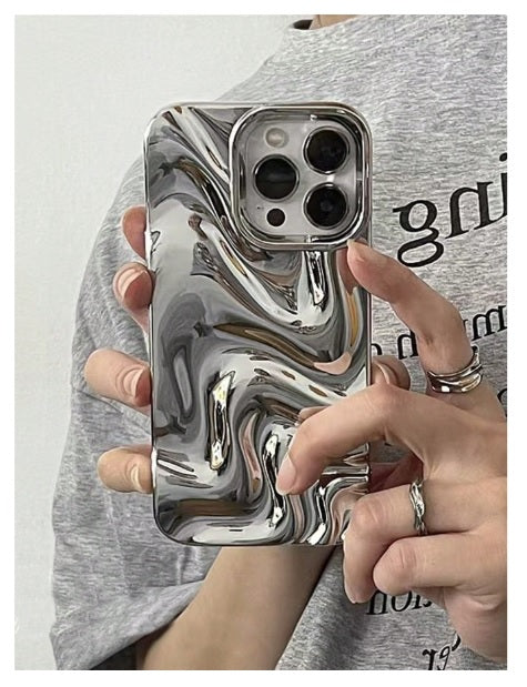 Metallic Silver Swirl Hot 3D Minimalist Faux Wave Cute Design Aesthetic Cover for Girls