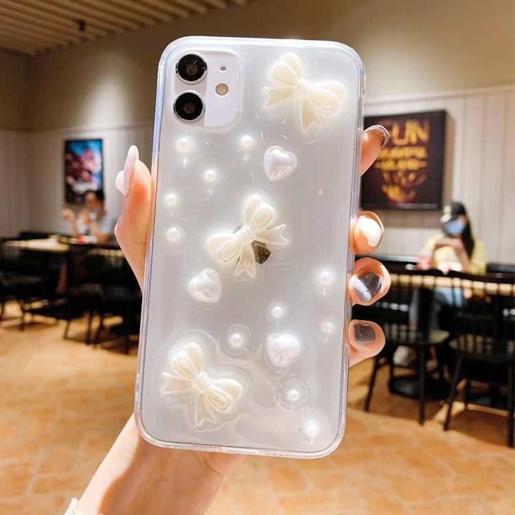 Luxury Translucent Sea Shell Pearl Bow Resin Phone Case