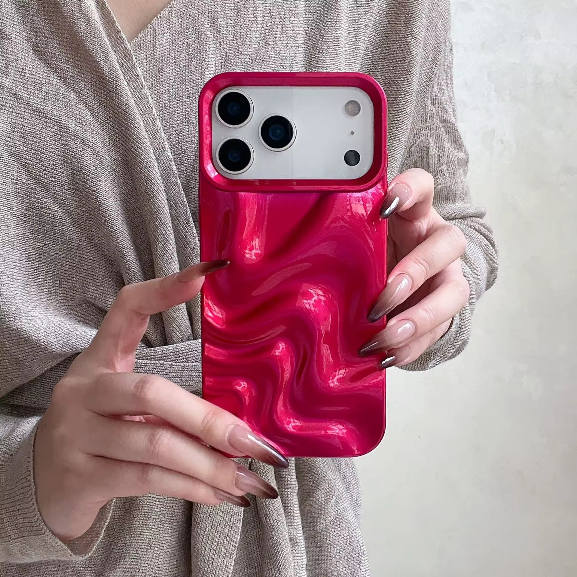 Metallic Pink Swirl Hot 3D Minimalist Faux Wave Wrinkle Cute Design Aesthetic Cover for Girls