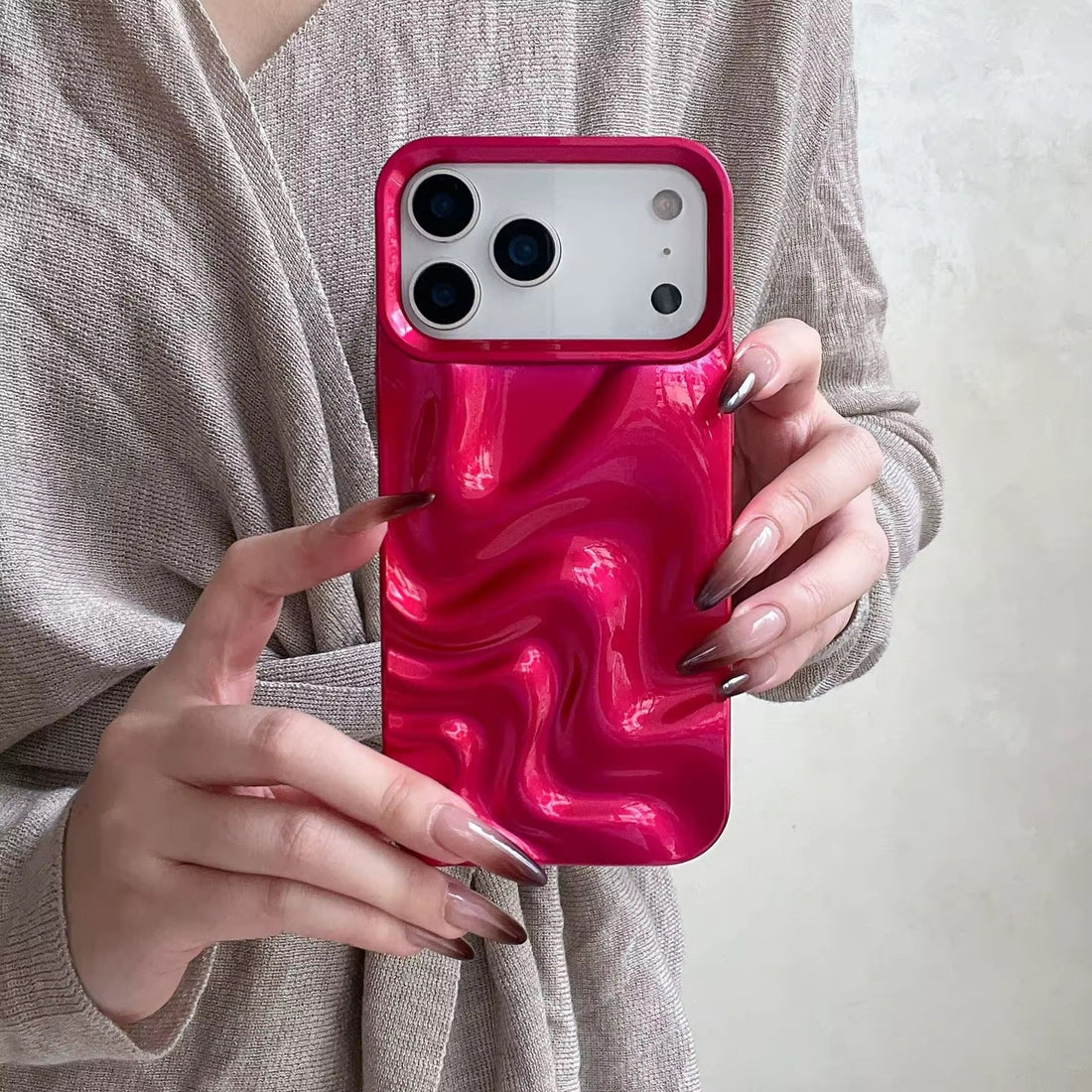 Metallic Pink Swirl Hot 3D Minimalist Faux Wave Wrinkle Cute Design Aesthetic Cover for Girls