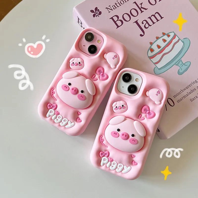 3D Cute Cartoon Pig Folding Pop Phone Holder Aesthetic Case