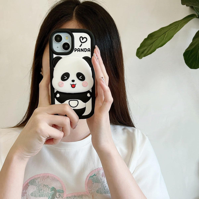 3D Panda Makeup Mirror Cartoon Cute Bear Love with Phone Stand Holder