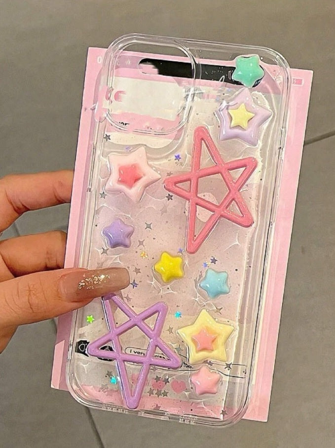 Luxury Translucent Rainbow Star Cute Resin Phone Case