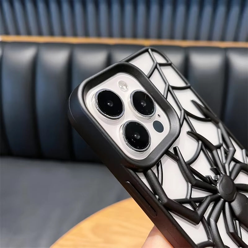 Spiderman Web Silicone 3D Cartoon Clear Phone case,Minimal Hollow Out Electroplated Heat Dissipation Metallic Paint Cover