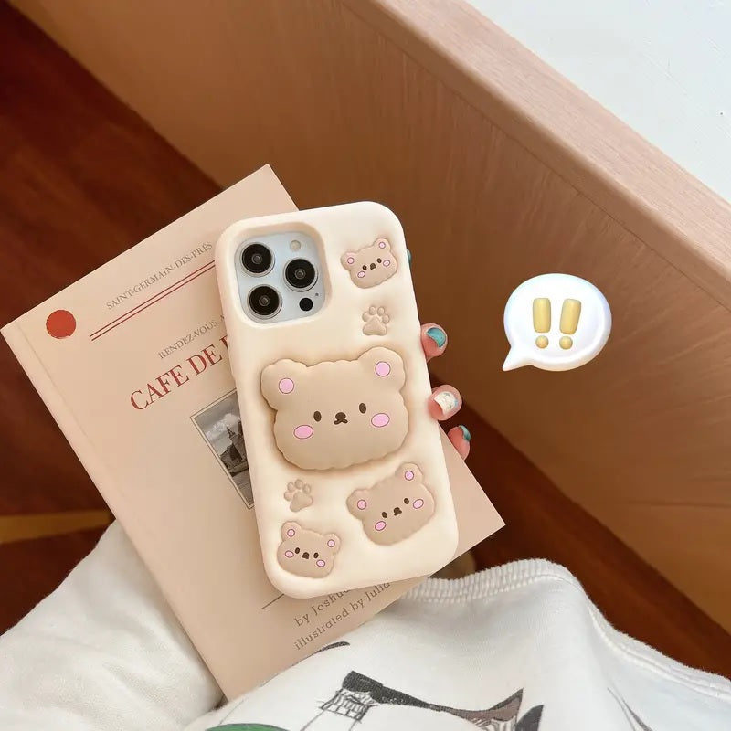 Teddy Bear 3D Cartoon Cute Cotton Candy Back Case with Holder