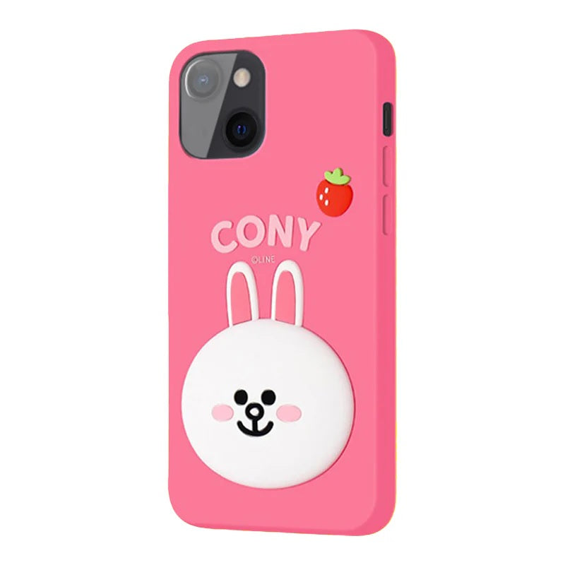 3D Cartoon Line Friends Cony Cute Rabbit Soft Silicone Grip Pop with Holder Pink Case