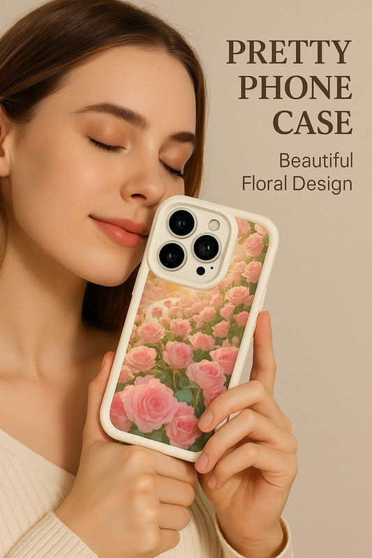 White Rose Hot 3D Pastel Pink Buds Floral Bunch Cute Print Design Aesthetic Case