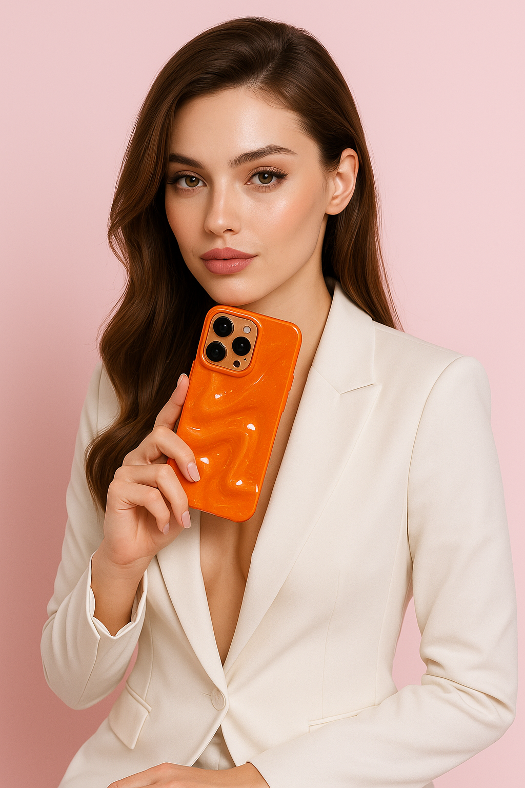 Orange Glitter Swirl Hot Minimalist Faux Wave Wrinkle Cute Design Aesthetic Glossy Case