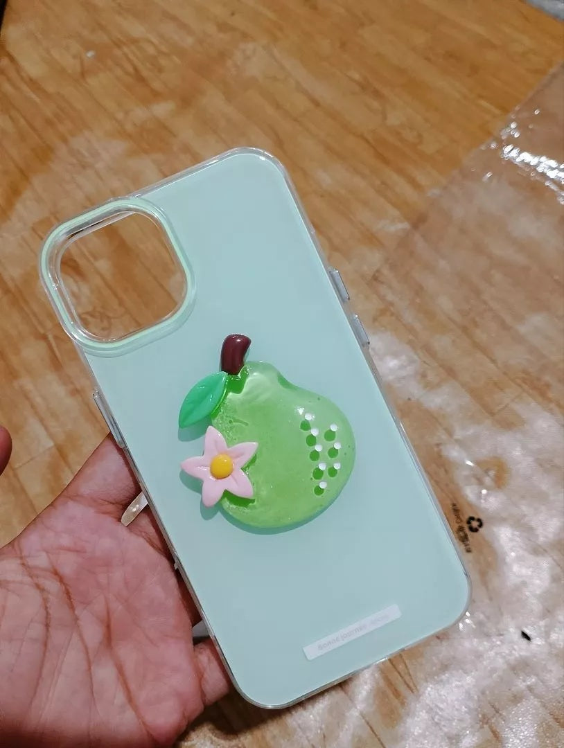3D Pear Avocado Clear Aesthetic Clay Art with Flower Accent (Matcha Cream & Orchard Green)