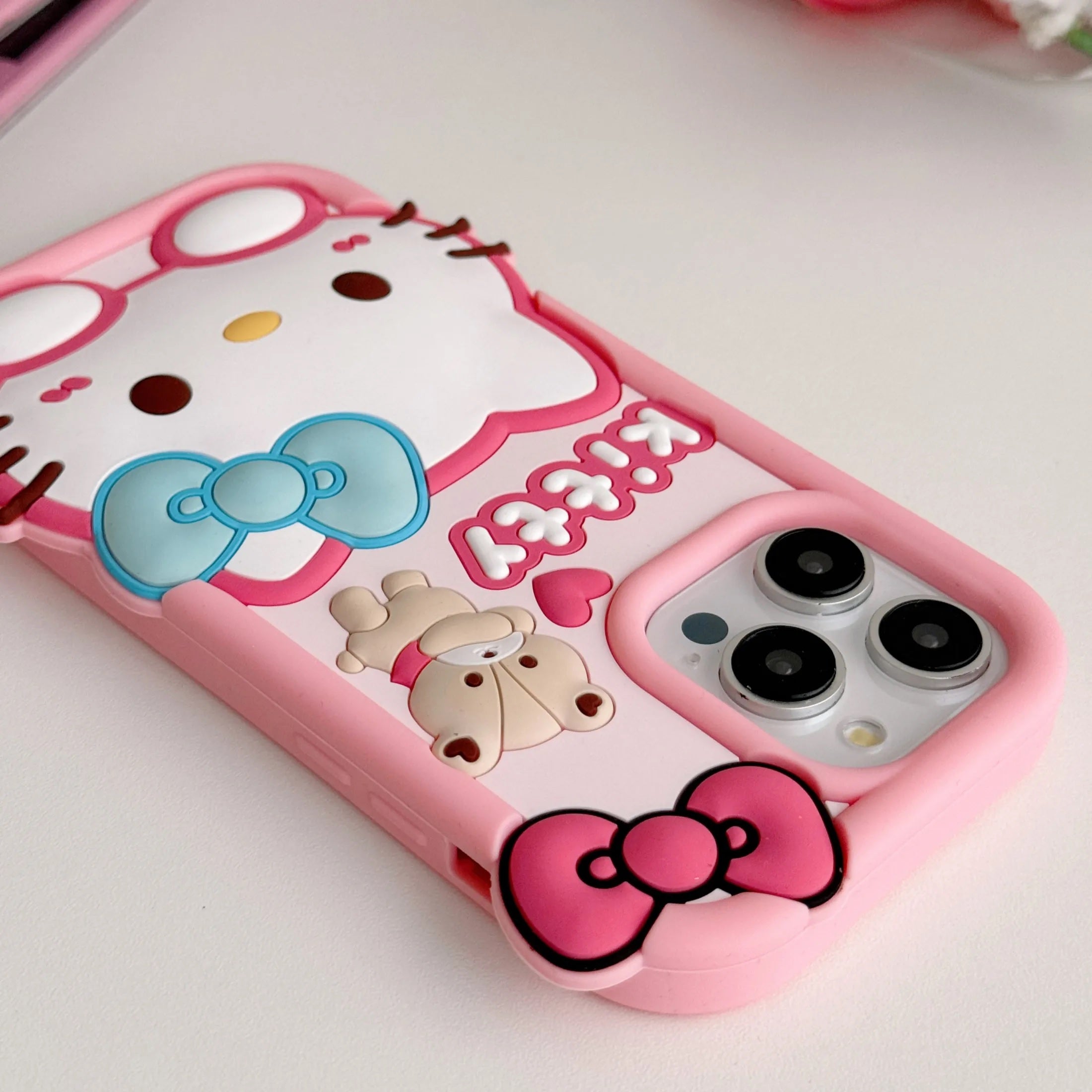 3D Cartoon Hello Kitty Bow Cat Doll Teddy Bear Case