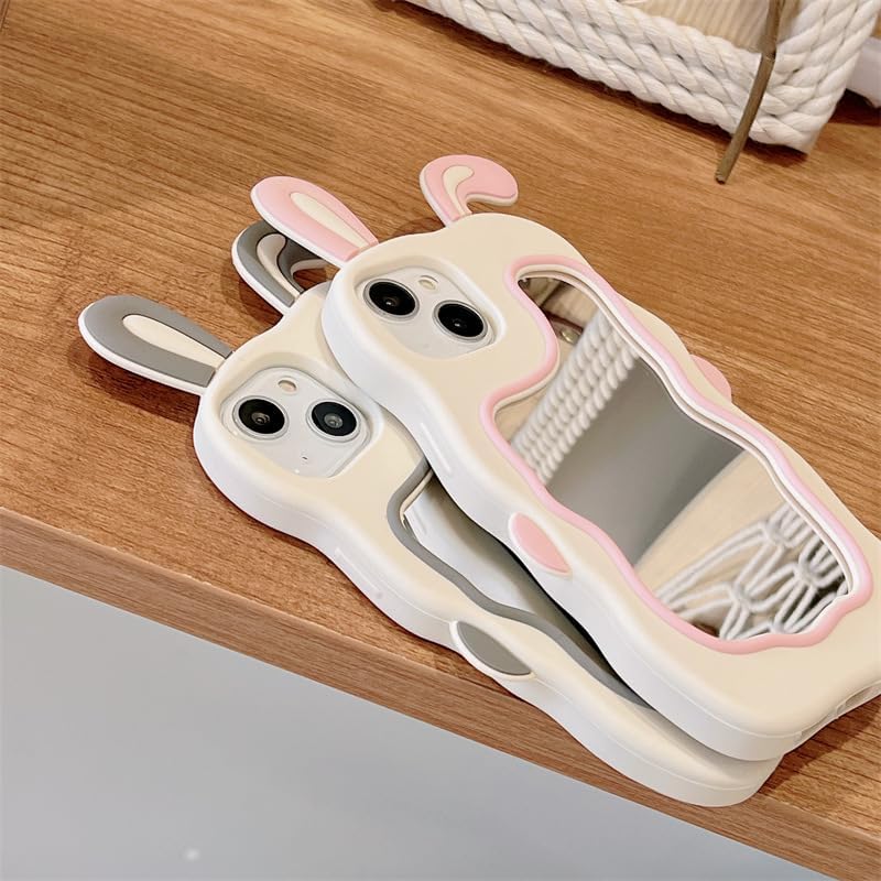 3D Bunny Cartoon Ears Rabbit Wavy Mirror Stereo Kawaii Curvy Makeup Cover