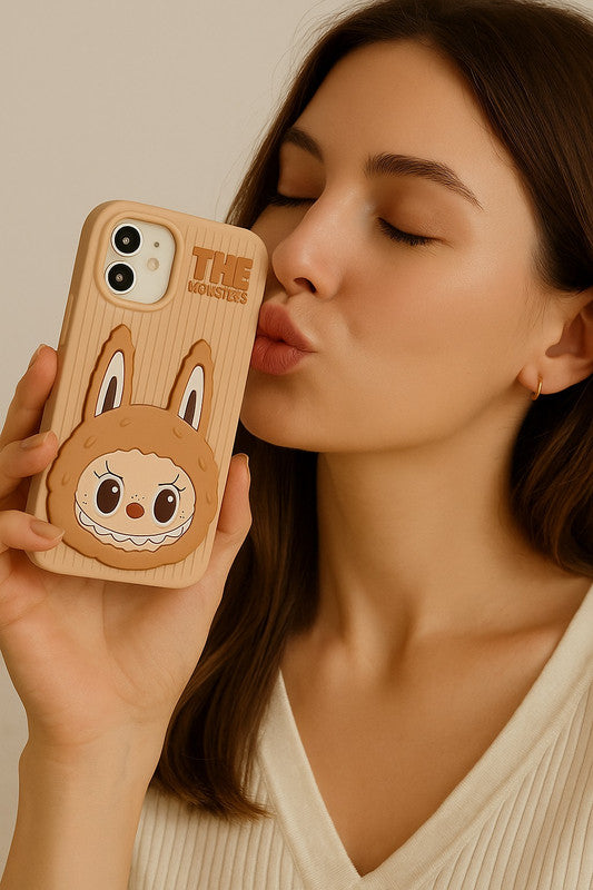 3D The Monster Labubu Mirror Cartoon Phone Holder Stand Makeup Cream Case