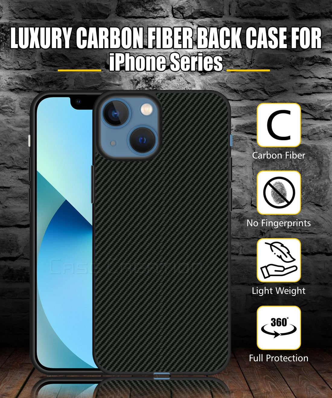 Carbon Fibre Texture Hard Leather Case Military Grade Drop Protection Rugged Armour Back Case - Olive Green