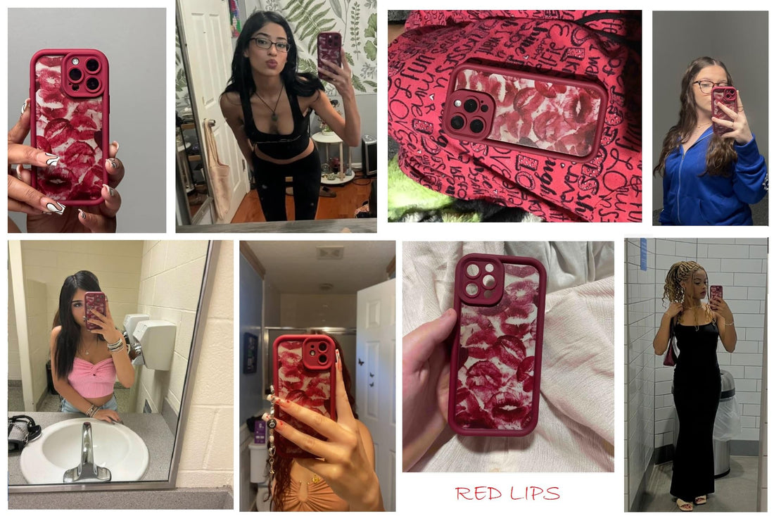 3D Romantic Hot Red Lips Print Phone Case, Lipstick Kiss Aesthetic Trendy Back Cover