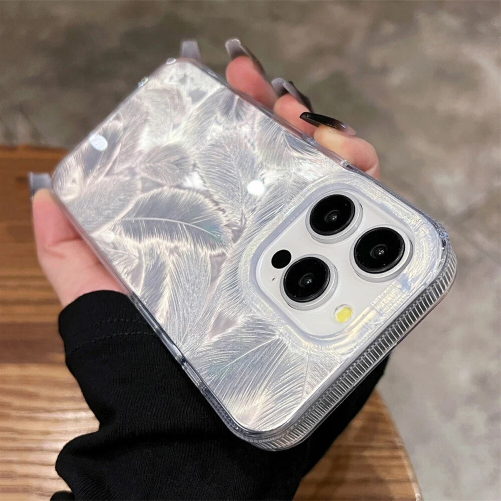 Bling Glitter Colorful Dream Feather Art Laser Gradient Luxe Holographic Leaf Sparkling Cover