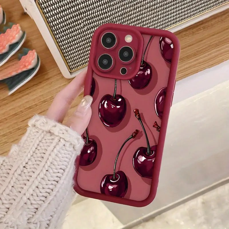 3D Hot Wild Red Cherry Wine Fruit Berry Cute Design Silicone Aesthetic Print Case