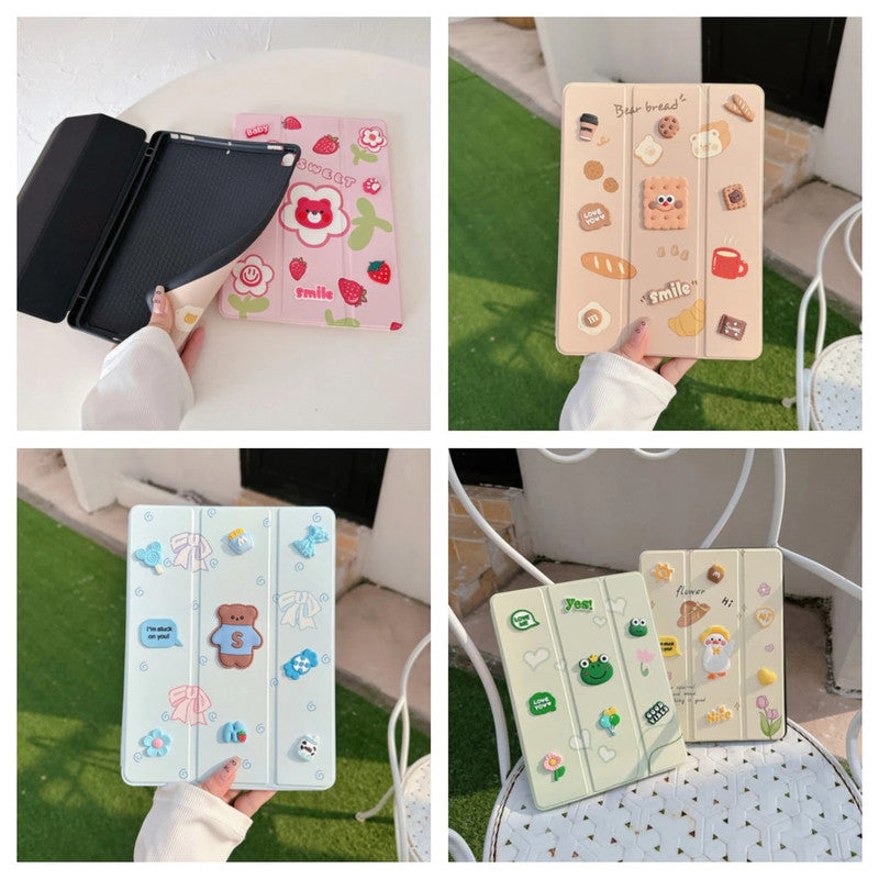 3D Cute Cartoon Kawaii Dog Puppy PU Leather Tablet iPad Flip Case,Smile Boom Auto Wake/Sleep Colorful Stand with Pencil Holder Cover