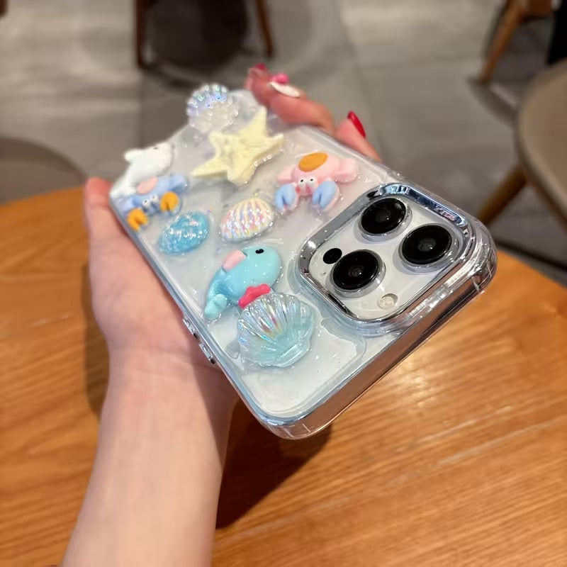 3D Resin Ocean Starfish Aesthetic Cute Pinterest Korean Style Water Marine Life Sea Animal & Seashell Charms Y2K Coastal Girl Mobile Case