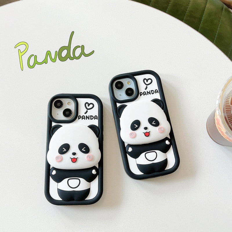 3D Panda Makeup Mirror Cartoon Cute Bear Love with Phone Stand Holder