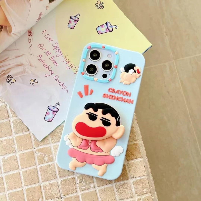 3D Cute Cartoon Crayon Shin-Chan Japanese Anime Cool Pop Phone Holder Kawaii Case