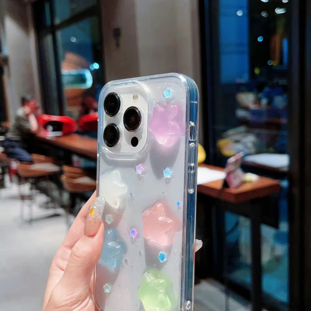 Luxury Translucent Colorful Cute Stars Resin Phone Case