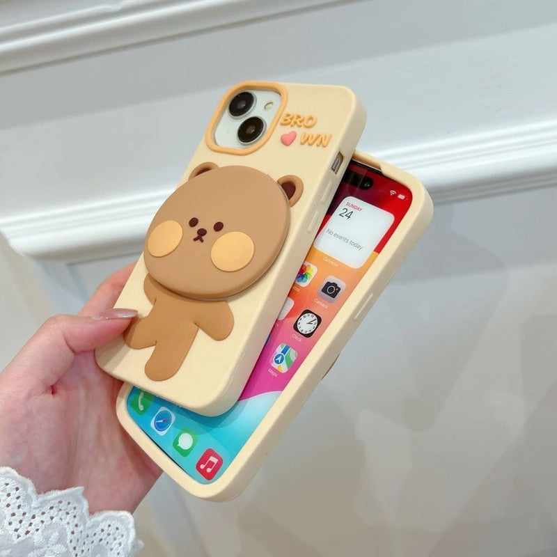 3D Brown Teddy Bear Makeup Mirror Cartoon Stand Case