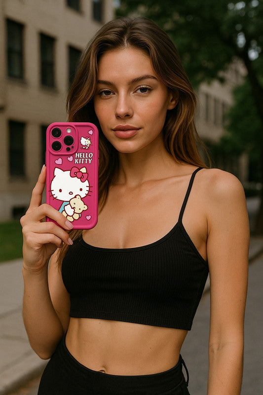 Cute Kitty Cat Pattern Hot 3D Teddy Print Bow Design Soft TPU Silicone Fashion Aesthetic Print Cover