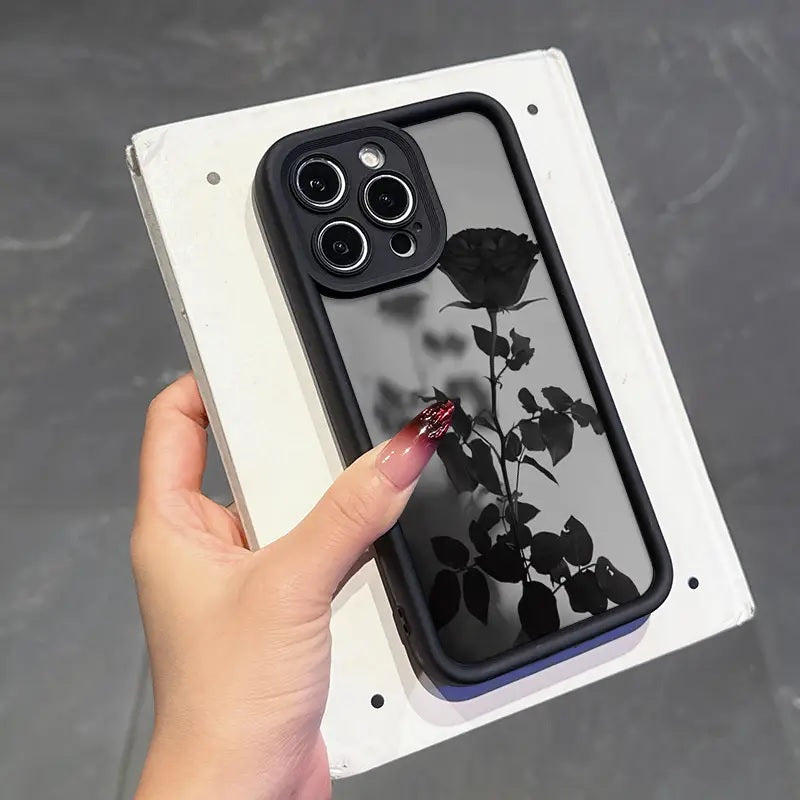 3D Black Dark Rose Minimalist Shadow Floral Cute Design Aesthetic Print Cover