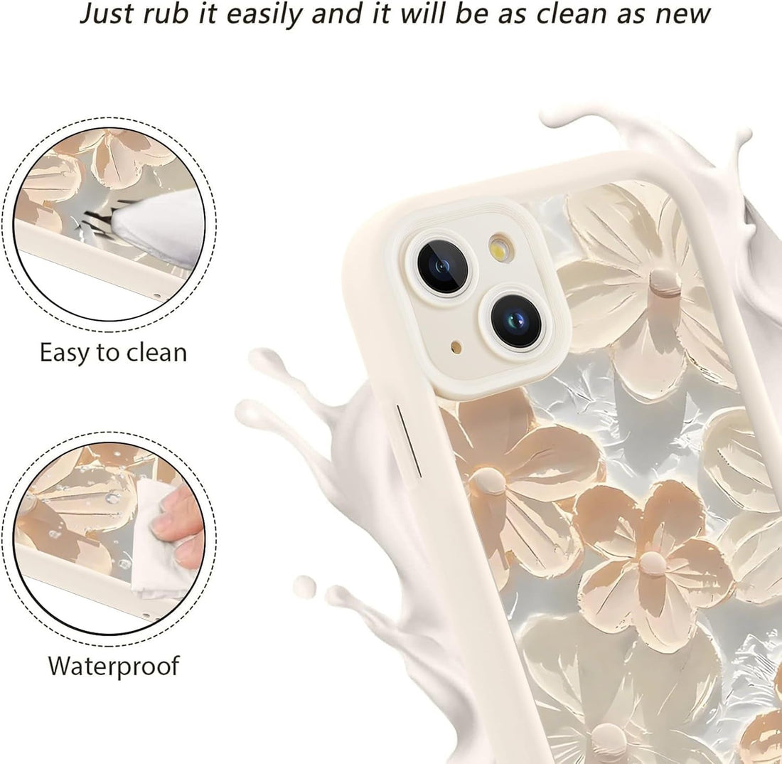 Floral Cream Hot 3D Handpainted Flower Cute Design Aesthetic Print Case - Beige