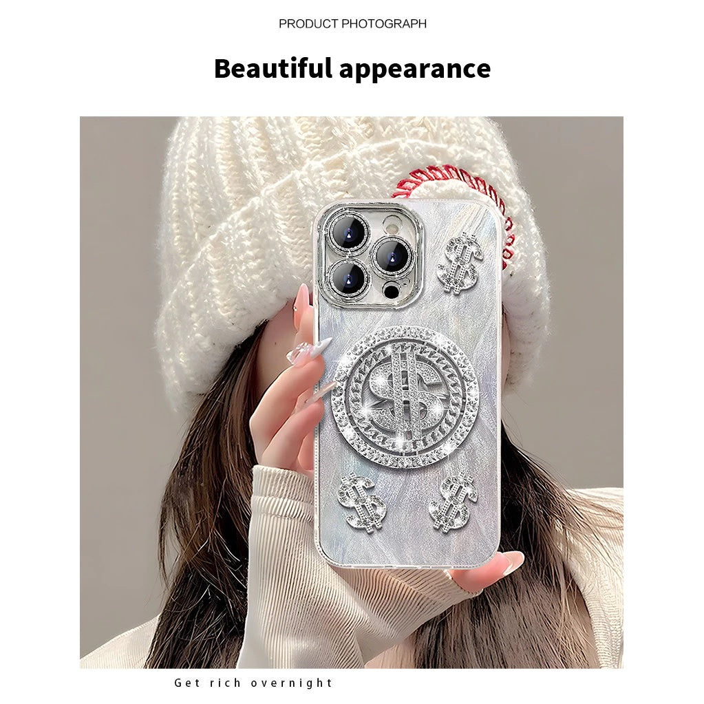 3D Dollar Rotation Spinner Lens Glitter Diamond Silver Dream Casino Money Game Play Case