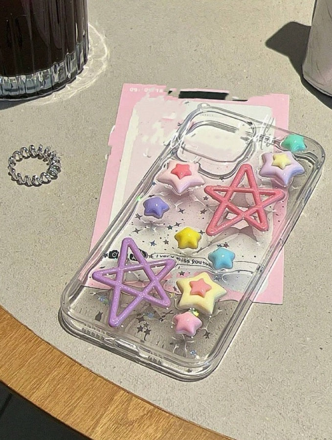 Luxury Translucent Rainbow Star Cute Resin Phone Case