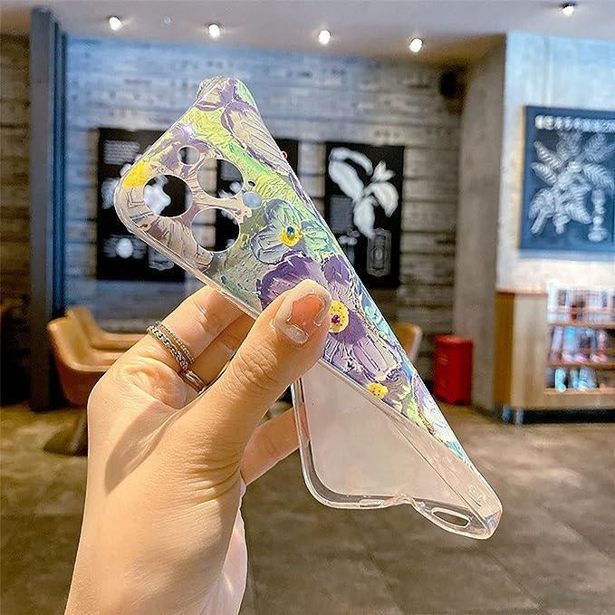 Butterfly Colorful Retro Oil Blue Ray Reflection Ink Painting Flower Floral Design Glitter Case