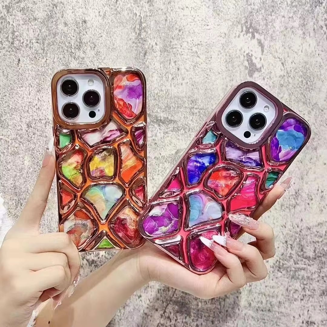 Luxury Stylish 3D Stone Texture Diamond Cut Purple Electroplating cases
