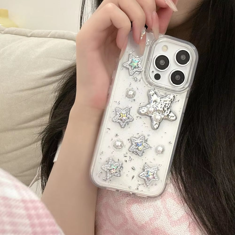 Luxury Translucent Star Fish Pearl Love Resin Phone Case