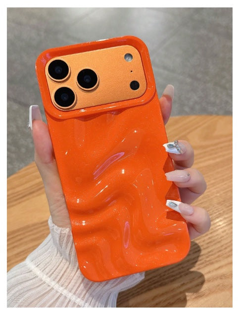 Orange Glitter Swirl Hot Minimalist Faux Wave Wrinkle Cute Design Aesthetic Glossy Case