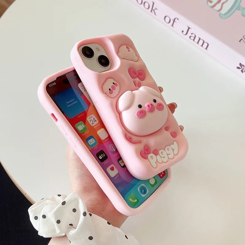 3D Cute Cartoon Pig Folding Pop Phone Holder Aesthetic Case