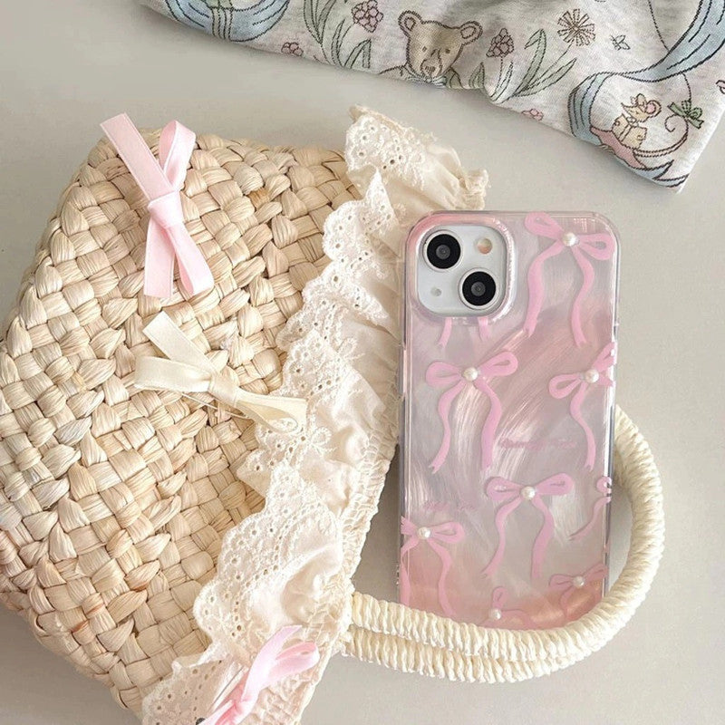 3D Bow & Real Pearl Aesthetic Handcrafted Accents & Coquette Ribbon Art