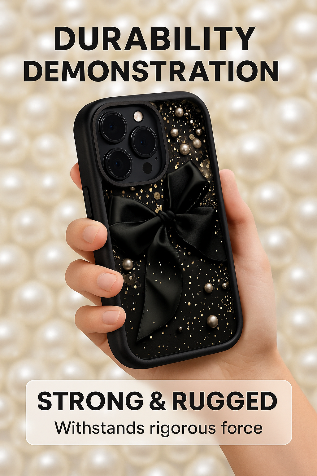 3D Hot Black Bow Glitter Minimalist Pearl Ribbon Cute Design Silicone Aesthetic Print Case