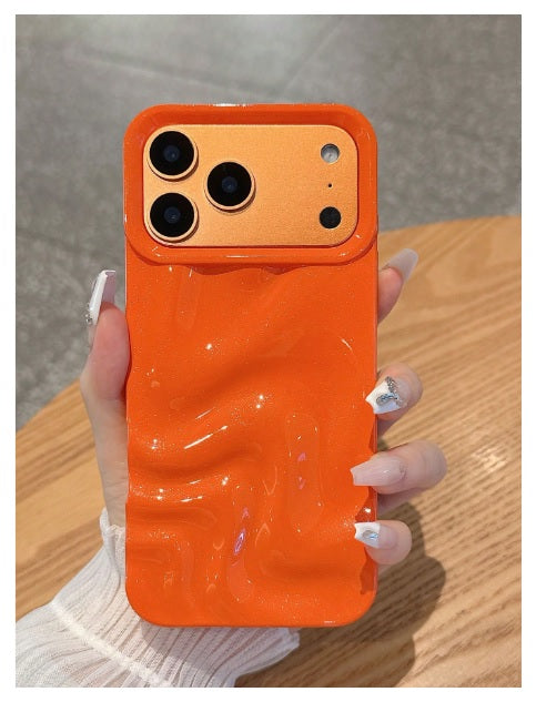 Orange Glitter Swirl Hot Minimalist Faux Wave Wrinkle Cute Design Aesthetic Glossy Case