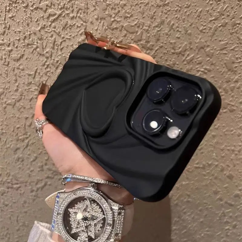 3D Heart Shape Design Embossed Wrinkle Cute Silk Pattern Silicone Fashion Aesthetic Cover