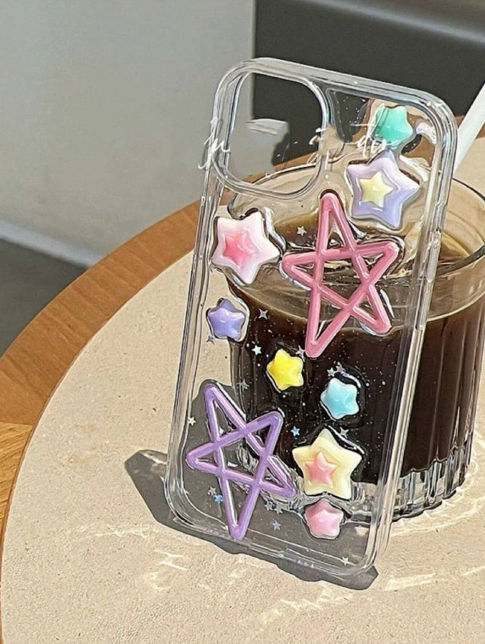 Luxury Translucent Rainbow Star Cute Resin Phone Case