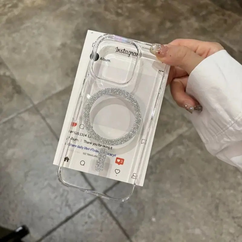 Magnetic Glitter Hard Crystal Clear Sparkle Bling Phone Case