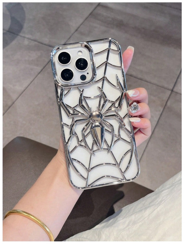 Spiderman Web Silicone 3D Cartoon Clear Phone case,Minimal Hollow Out Electroplated Heat Dissipation Metallic Paint Cover