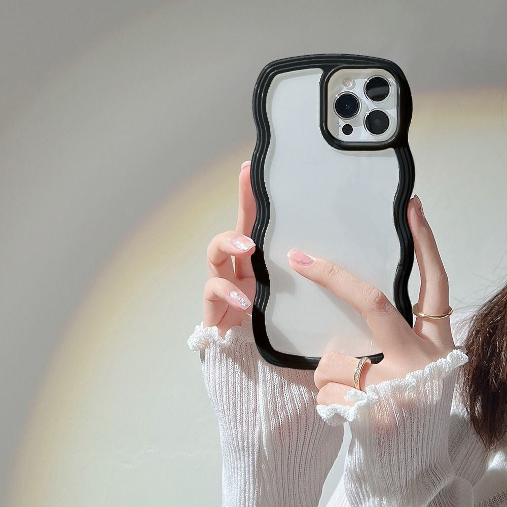 3D Curly Wave TPU Transparent Black Frame Bumper Case