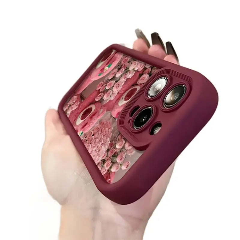 Hot 3D Rose Bear Strawberry Teddy Flower Aesthetic Pattern Case - Pink