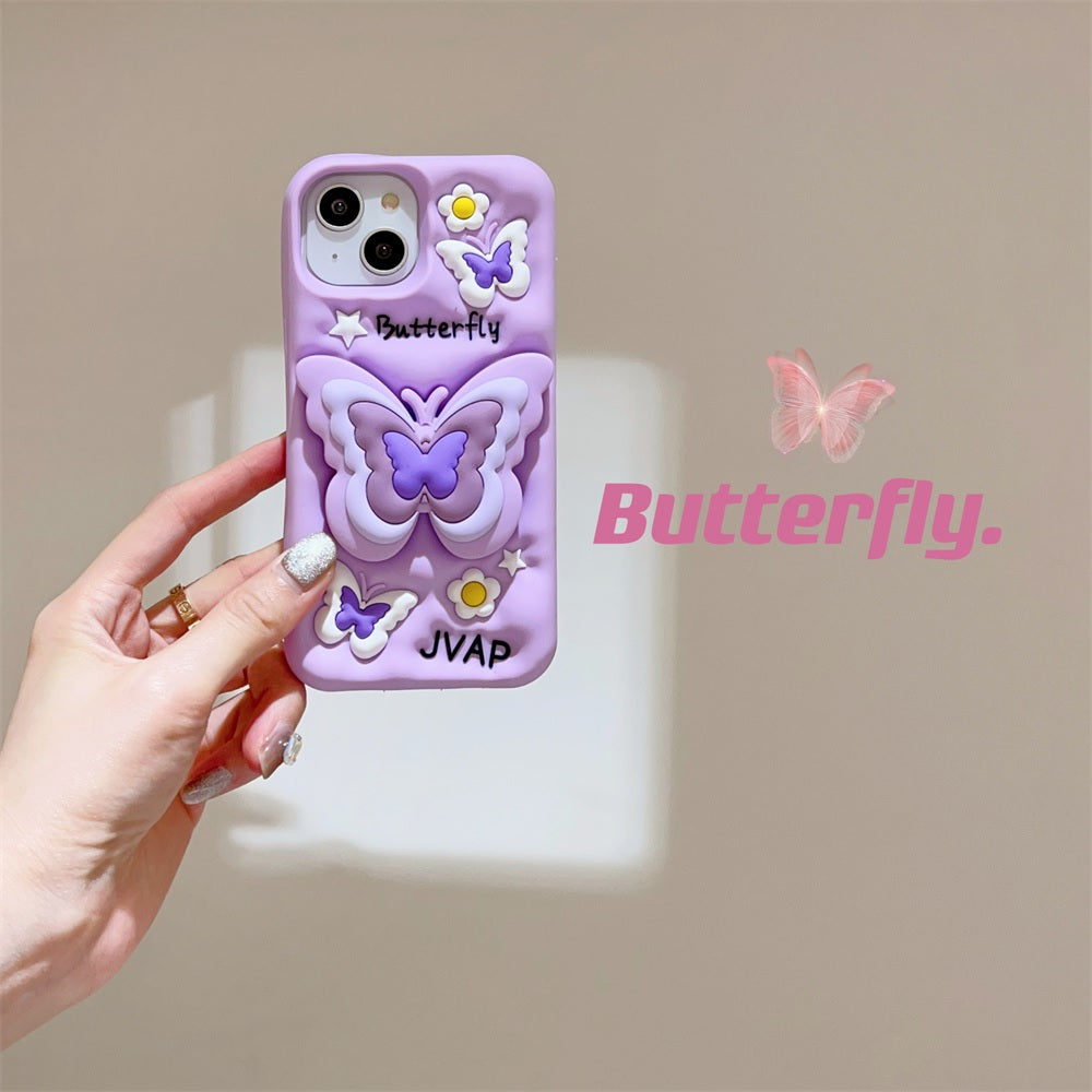 3D Cartoon Butterfly Flower Lavender Phone Case with Holder